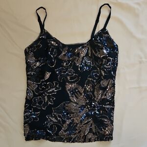 Black Sequin Floral Cami Top - Unbranded